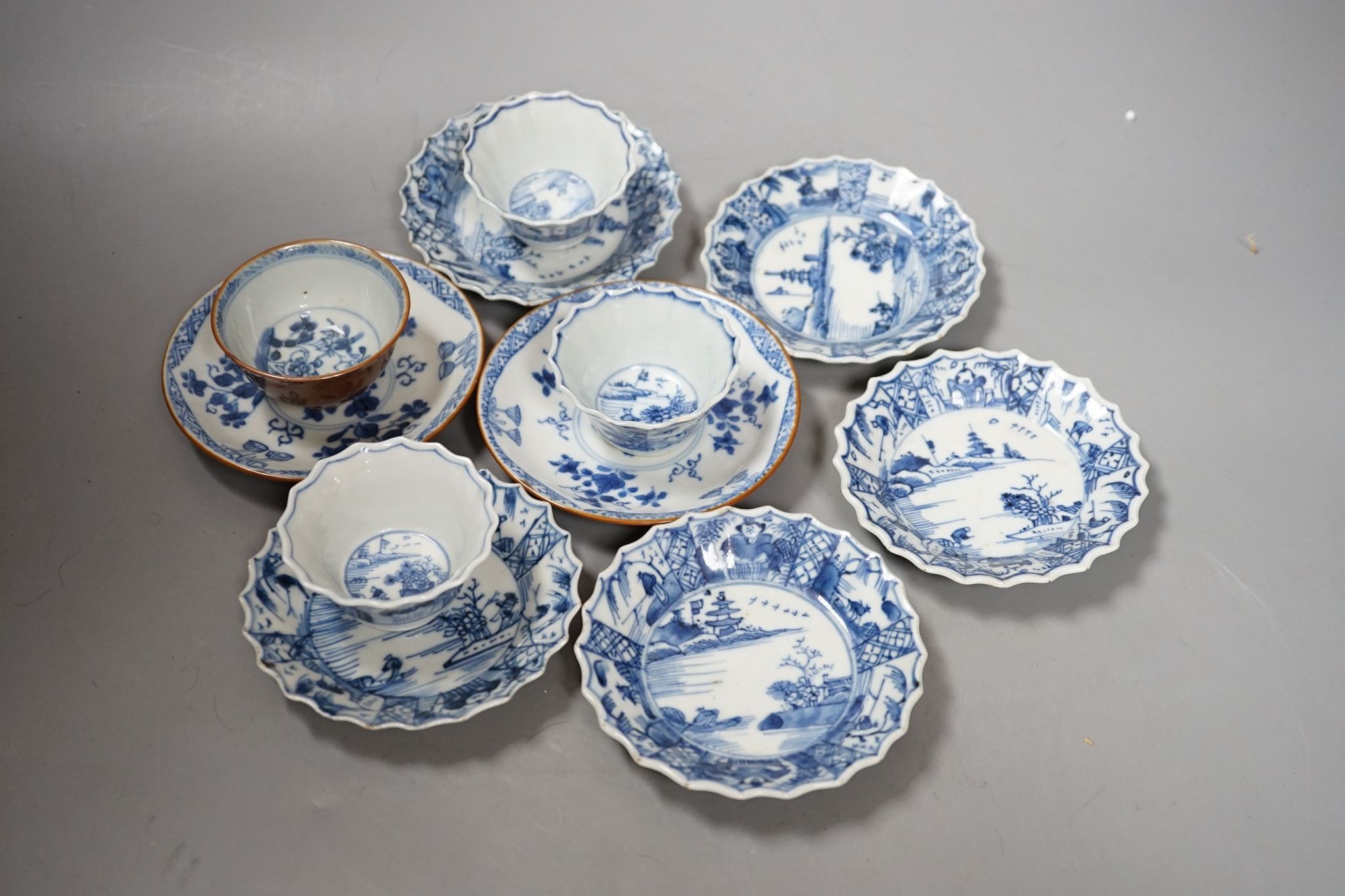 Chinese export cups and saucers - 11 items